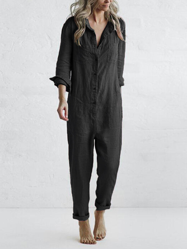 Herbstlicher Lässiger Jumpsuit – Liv | 100% Baumwolle, mit praktischen Taschen