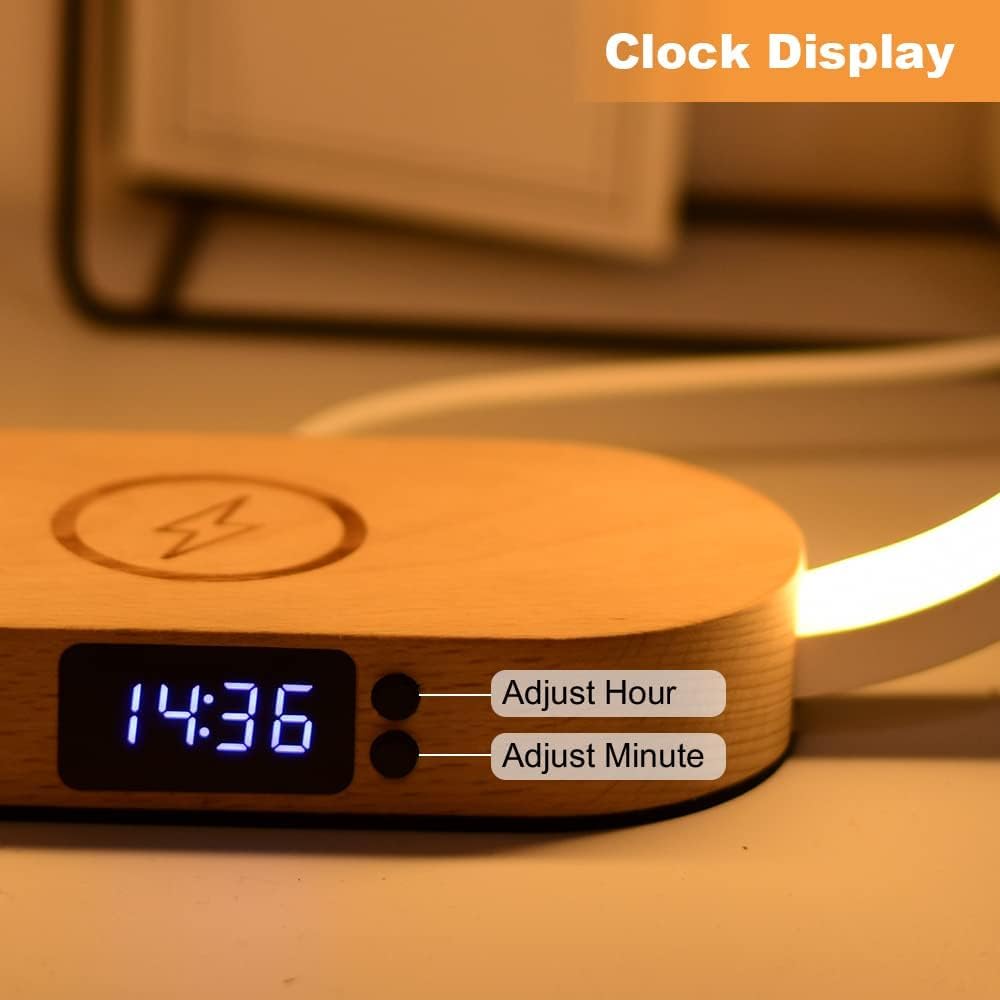 Kabellampe mit Wireless Charging und Uhr – Lumora