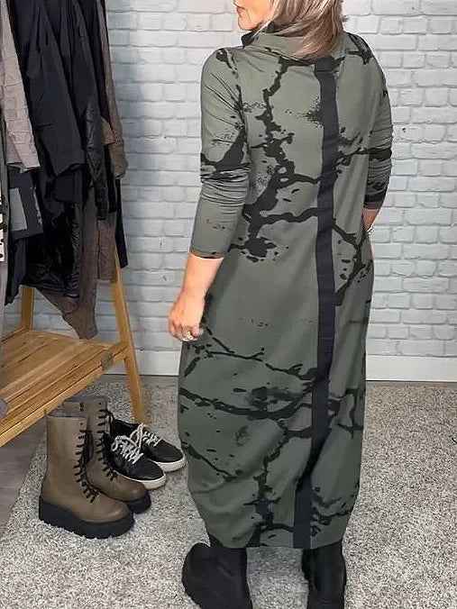 Herbstliches Kleid mit langen Ärmeln und Retro-Muster – Livienne