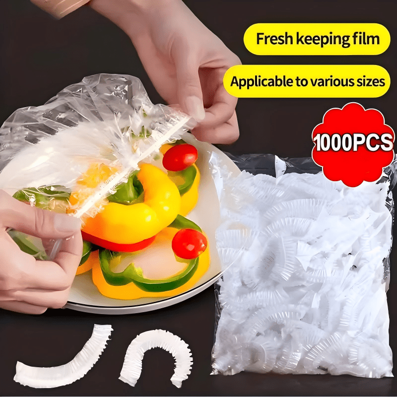 1000 elastische Einweg-Lebensmittelabdeckungen, detail mit Teller mit Paprika und Tomaten