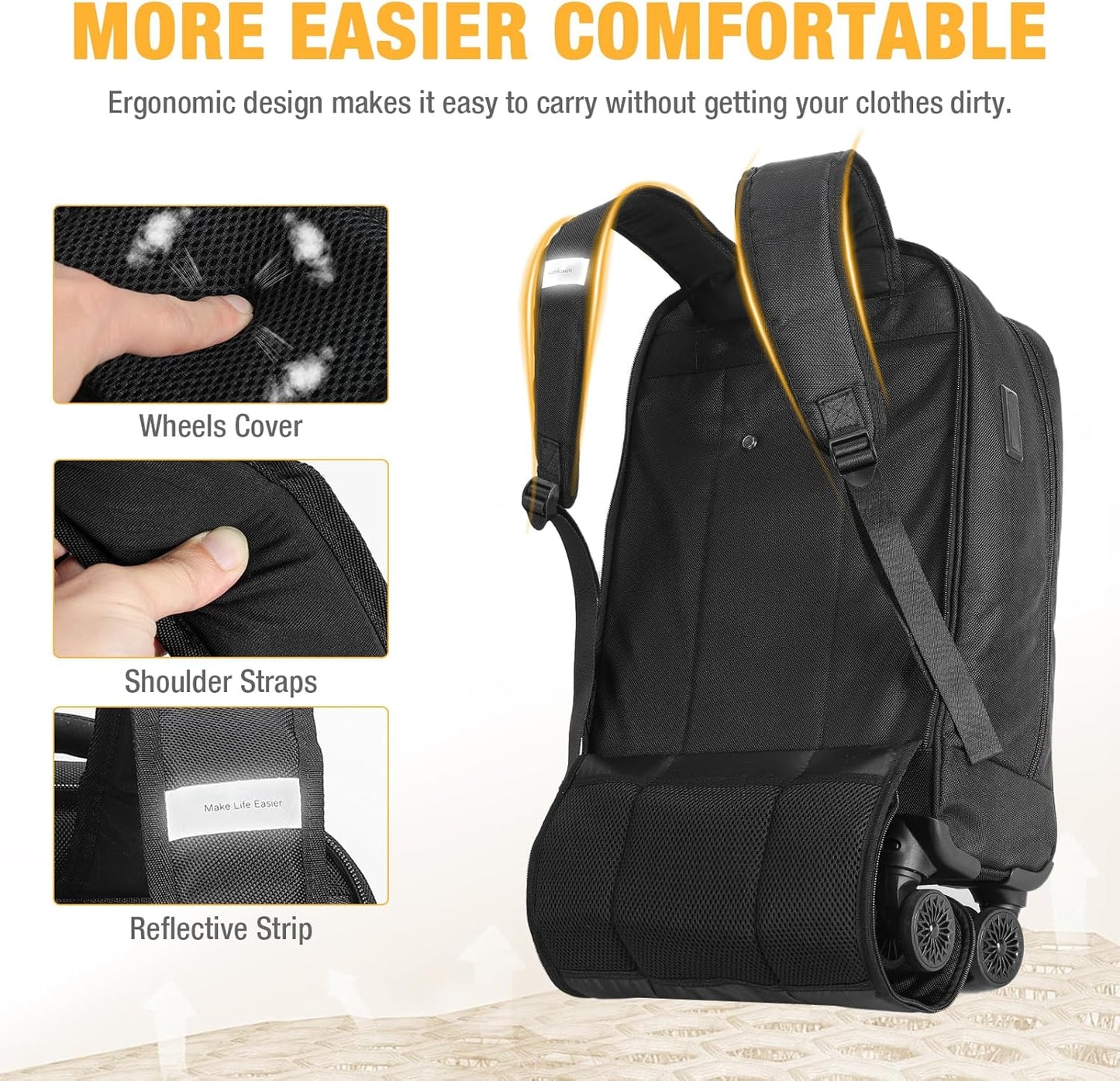 30L Rollrucksack für Laptops mit 4 Spinner-Rädern und wasserabweisendem Design