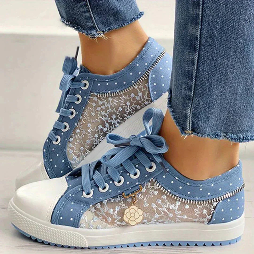 Atmungsaktive Damen Canvas-Sneaker mit Herbstlicher Floraler Spitze – Celina