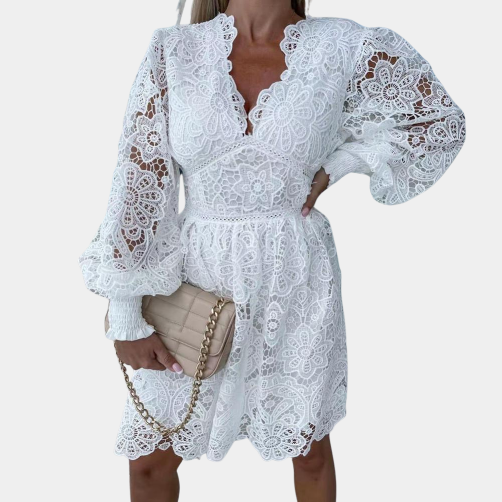 Herbstliches Kanten Midi-Kleid mit Blumenmuster – Eliane