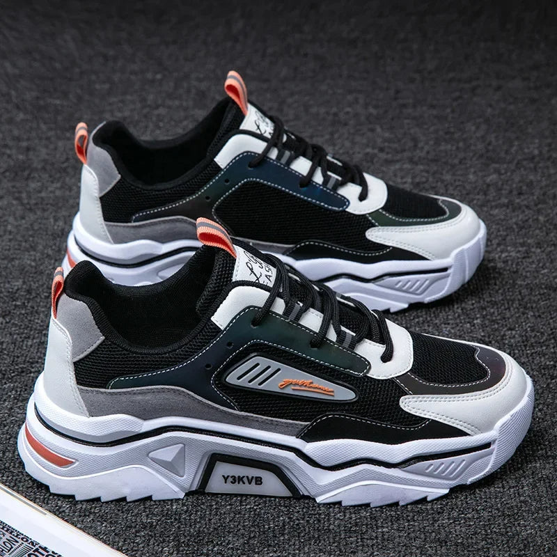Schwarze und weiße Sneaker, modisch, bequem, atmungsaktiv, für Herren, Sport- und Freizeitschuhe.