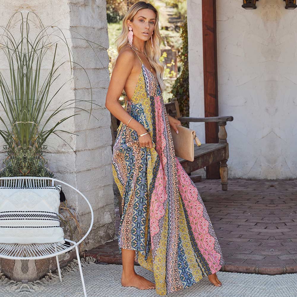 Trendiges Sommerkleid mit V-Ausschnitt und Spaghettiträgern – Pinky