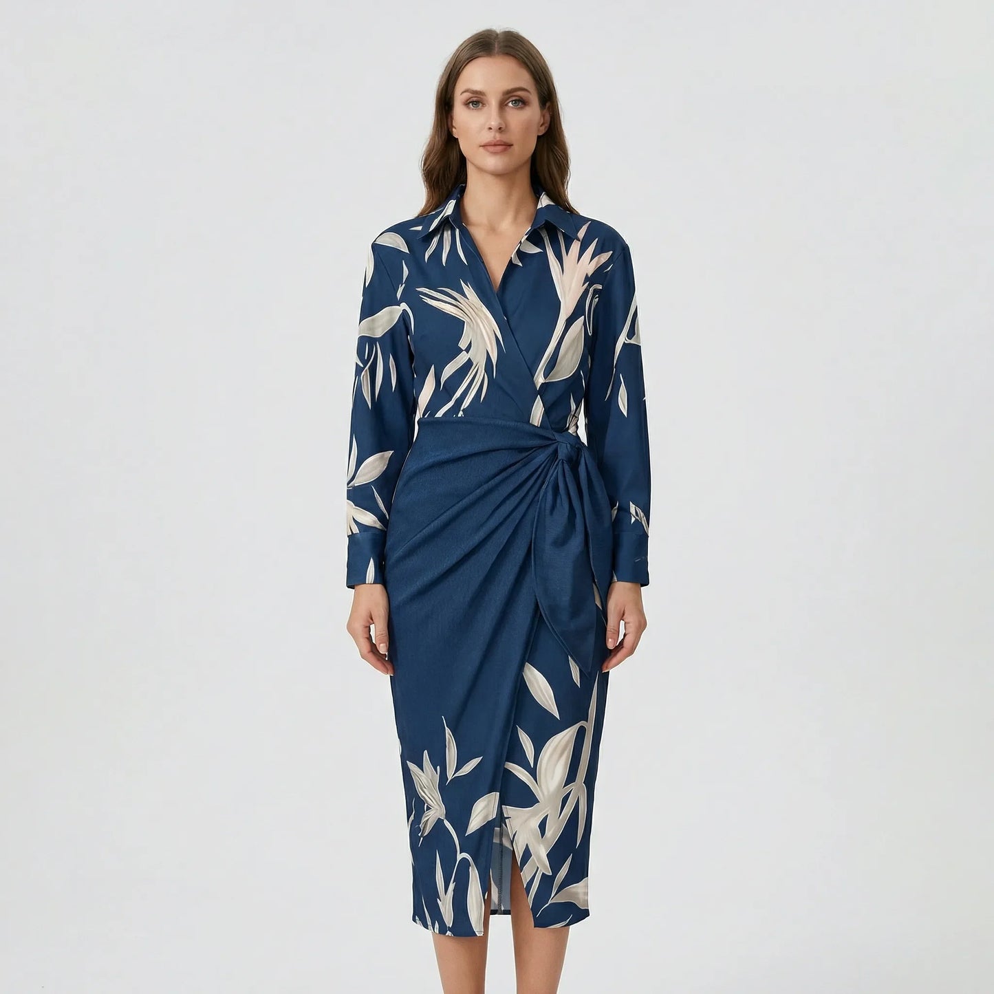 Langarm-Wickelkleid Mit Blattmuster - Mabel