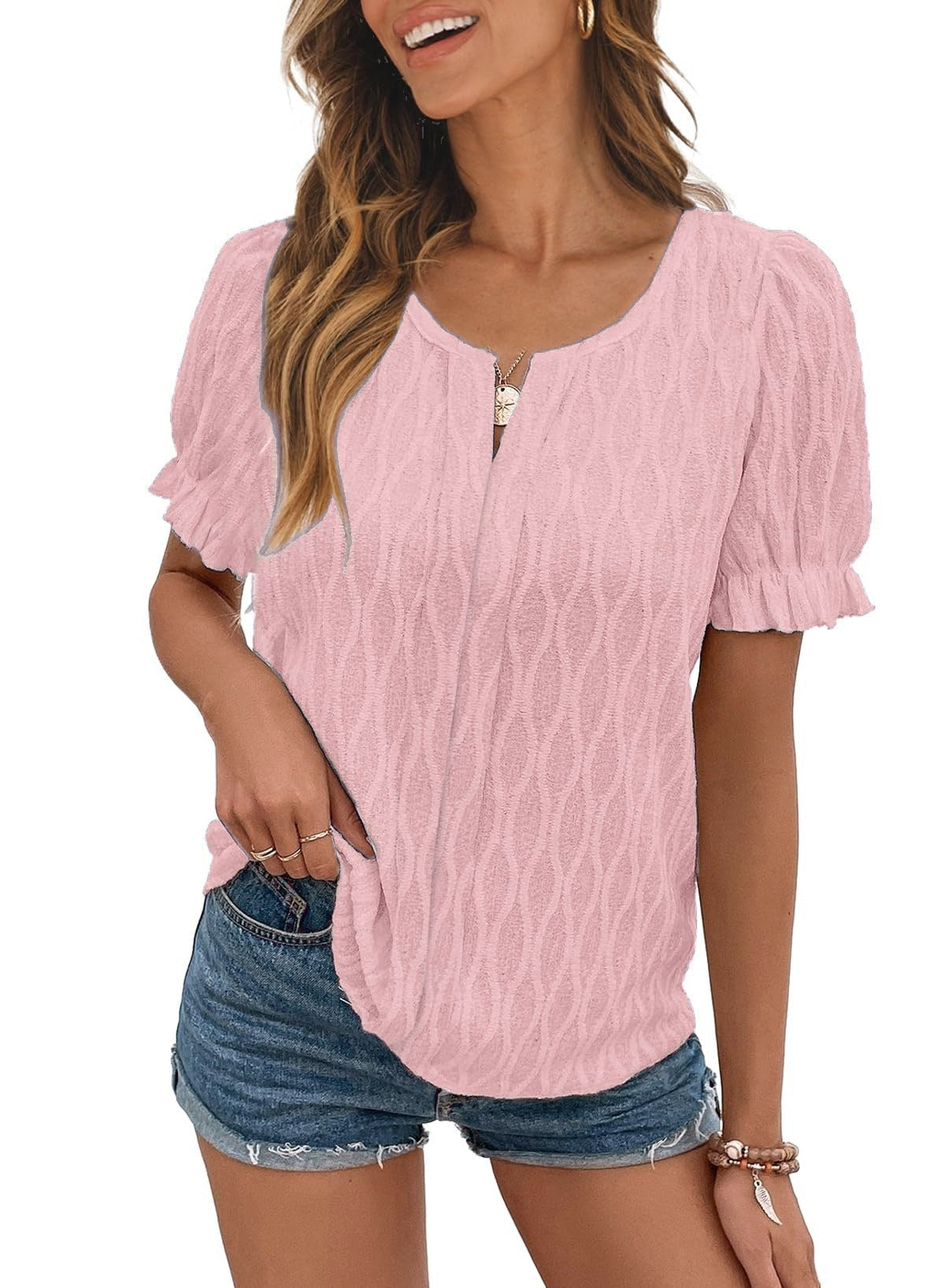 Luftiges & Stilvolles Damen Puffarm-Shirt mit Spitzenakzent – Noemi