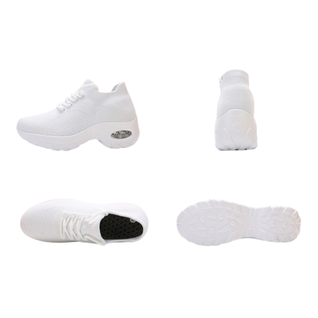 Weiße orthopädische Sneakers, atmungsaktiv, rutschfest, ideal für Komfort und Unterstützung.