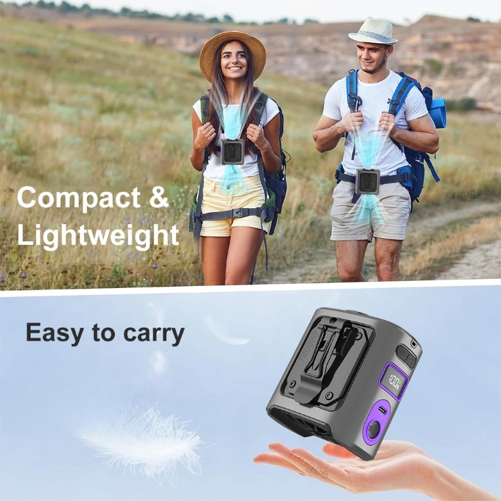 8000mAh tragbarer Kühl-Gürtelventilator mit Powerbank und LED-Licht – FrostBreeze