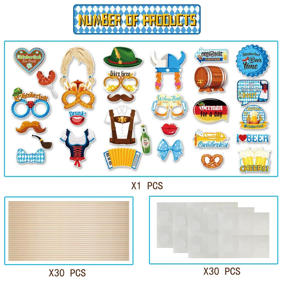 Foto-Requisiten Set im Oktoberfest-Design (30-teilig)- 1+1 Gratis – GaudiSpaß Oktoberfest 2026