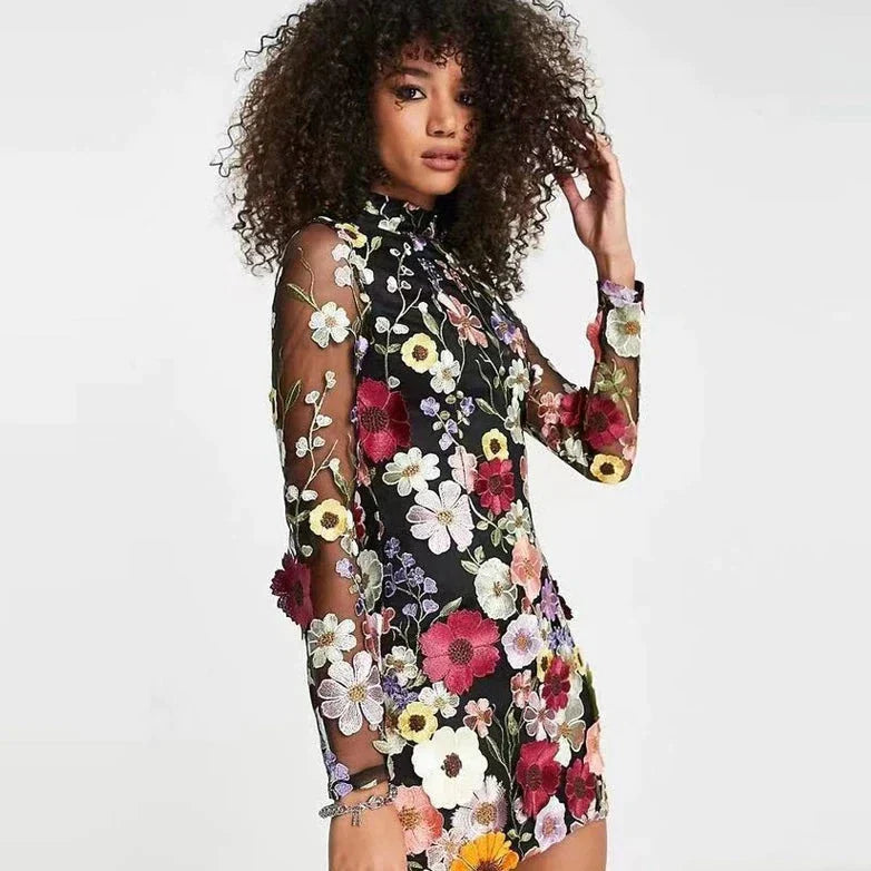 Herbstliches Blumen Cocktailkleid mit Spitze – Aurelia