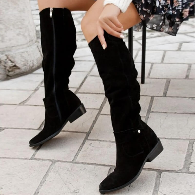 Damen Stiefel aus Wildlederoptik mit Blockabsatz – Elinor