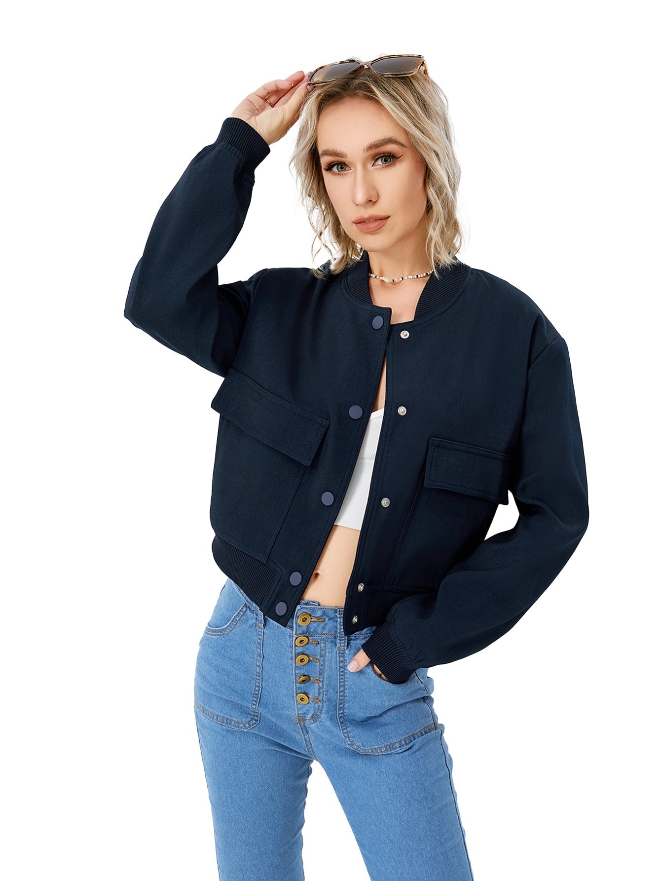 Leichte Damen-Bomberjacke mit Knopfverschluss – Mira Herbstedition