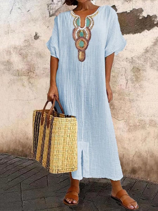 Kaftan Maxikleid mit Stickereien – Yasmin