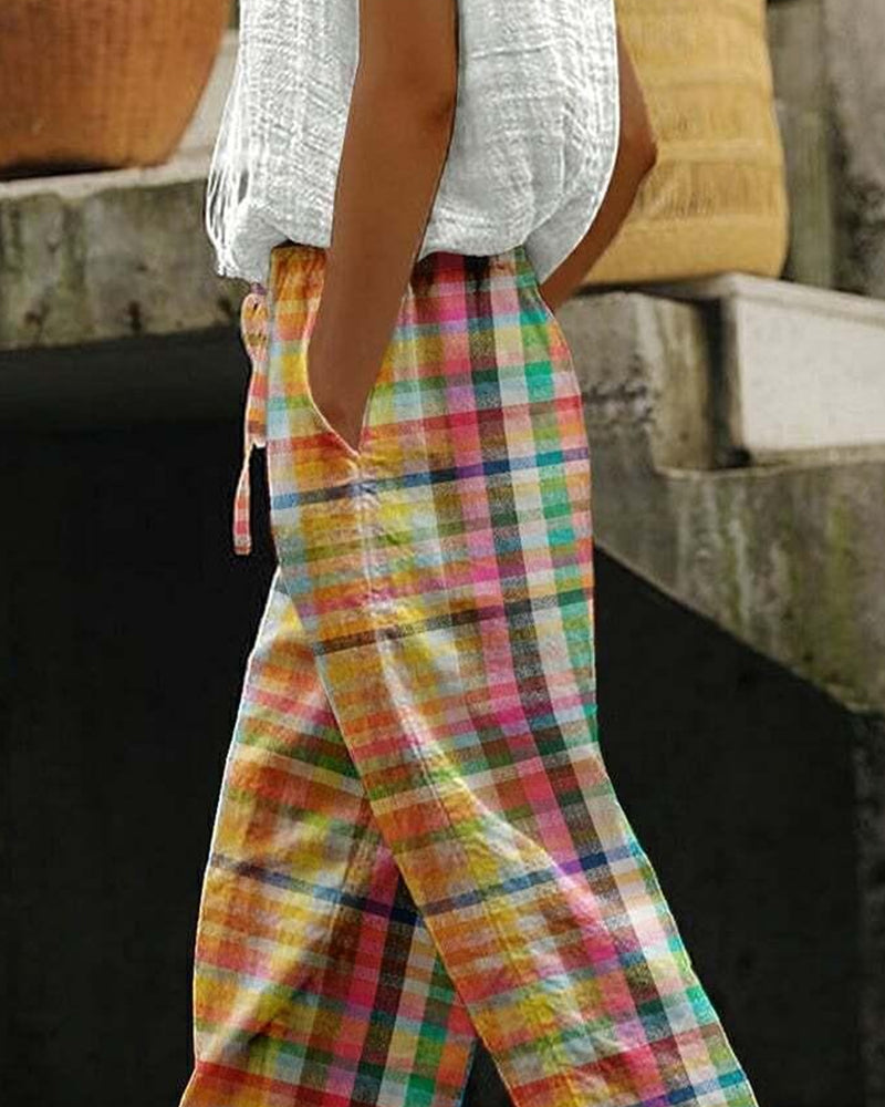 Damenhose im Vintage-Karomuster mit mittlerer Taille – Aveline