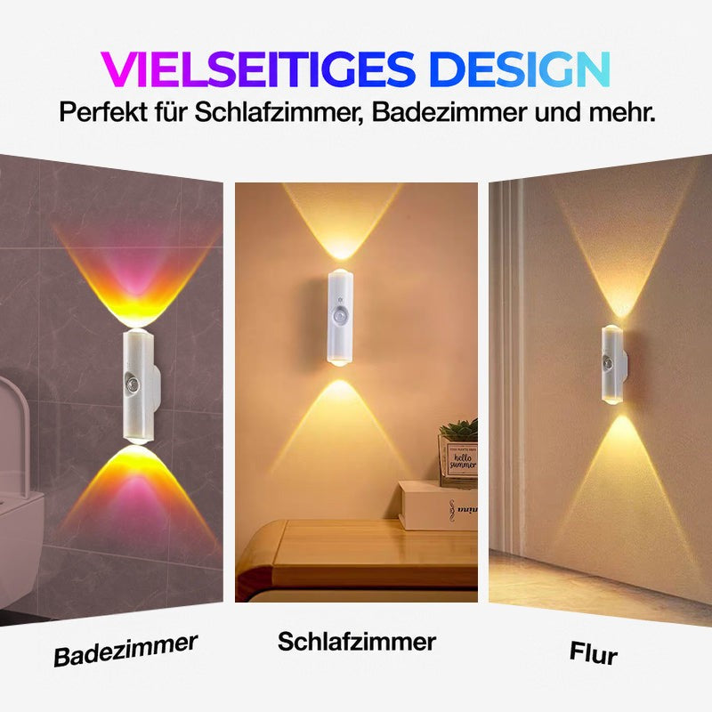 Drei Einsatzorte der Leuchte im Vergleich: Badezimmer mit Farblicht, Schlafzimmer und Flur mit warmem Licht 14