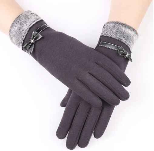 Damenhandschuhe schwarz, Schleife, Kunstleder, Wintermode, elegant, warm, Accessoire.