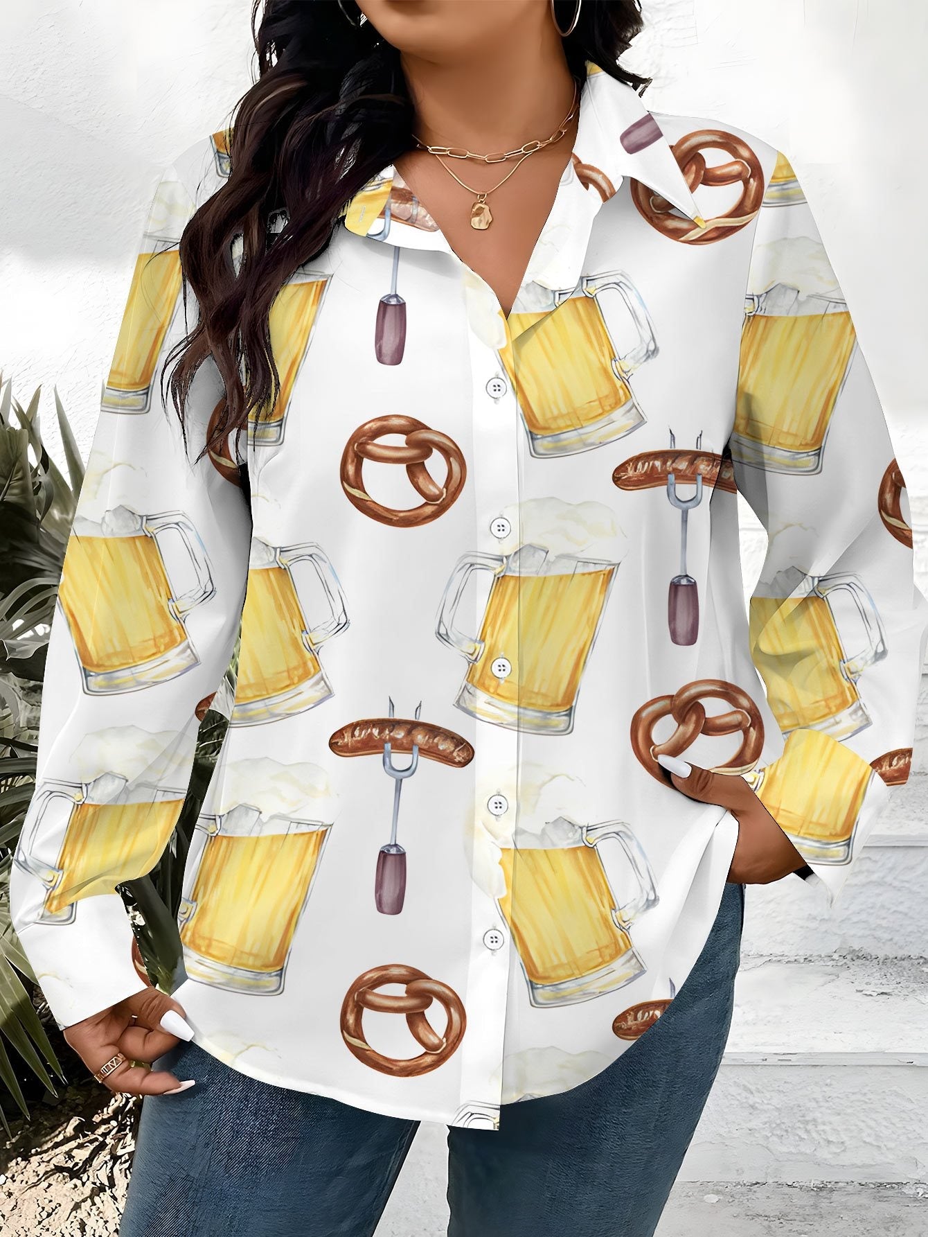 Damen Plus Size Bluse mit All-Over-Print – Greta Oktoberfest 2026