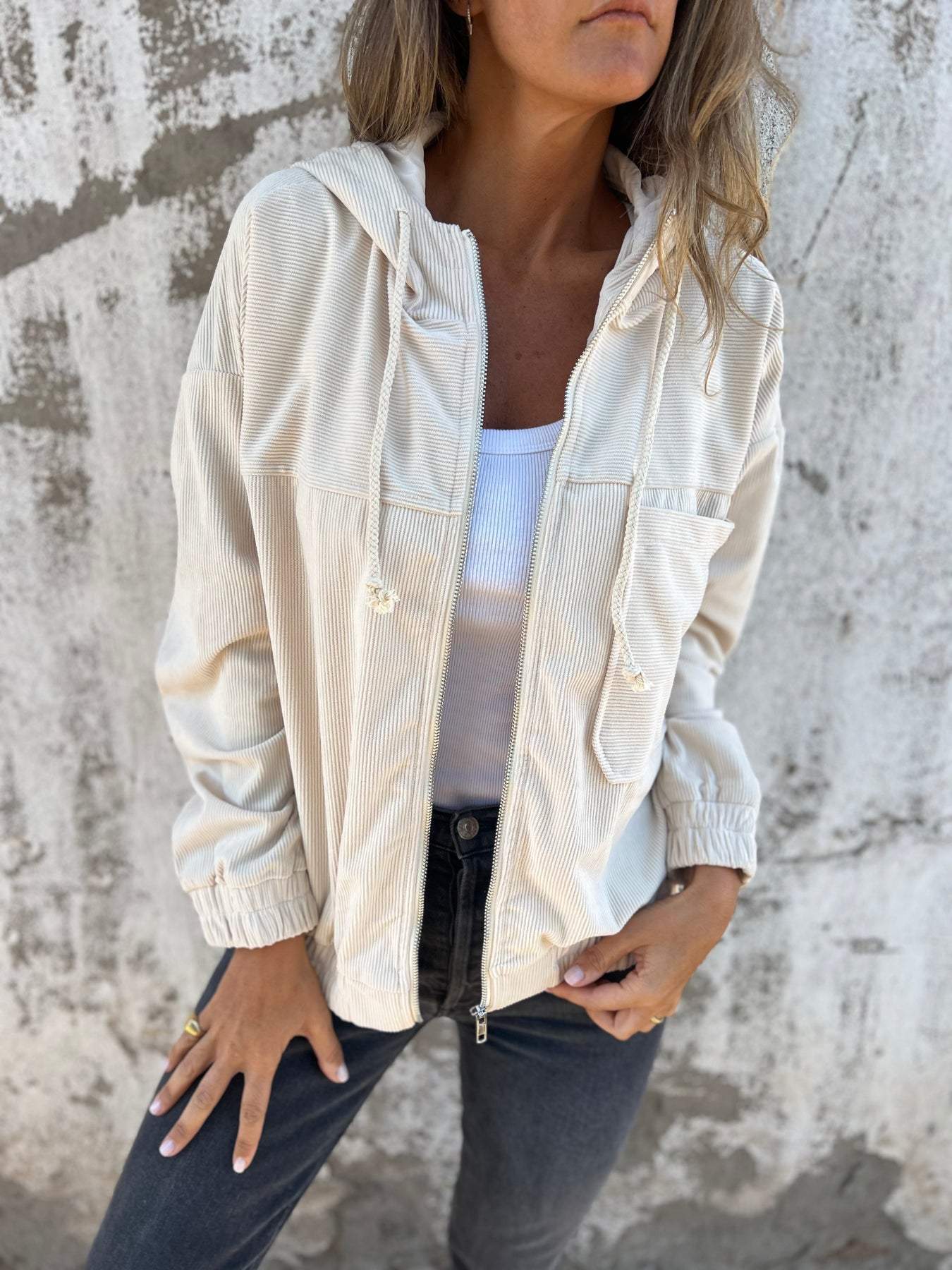 Damen Herbst-Freizeitjacke mit Kapuze und Reißverschluss – Liana