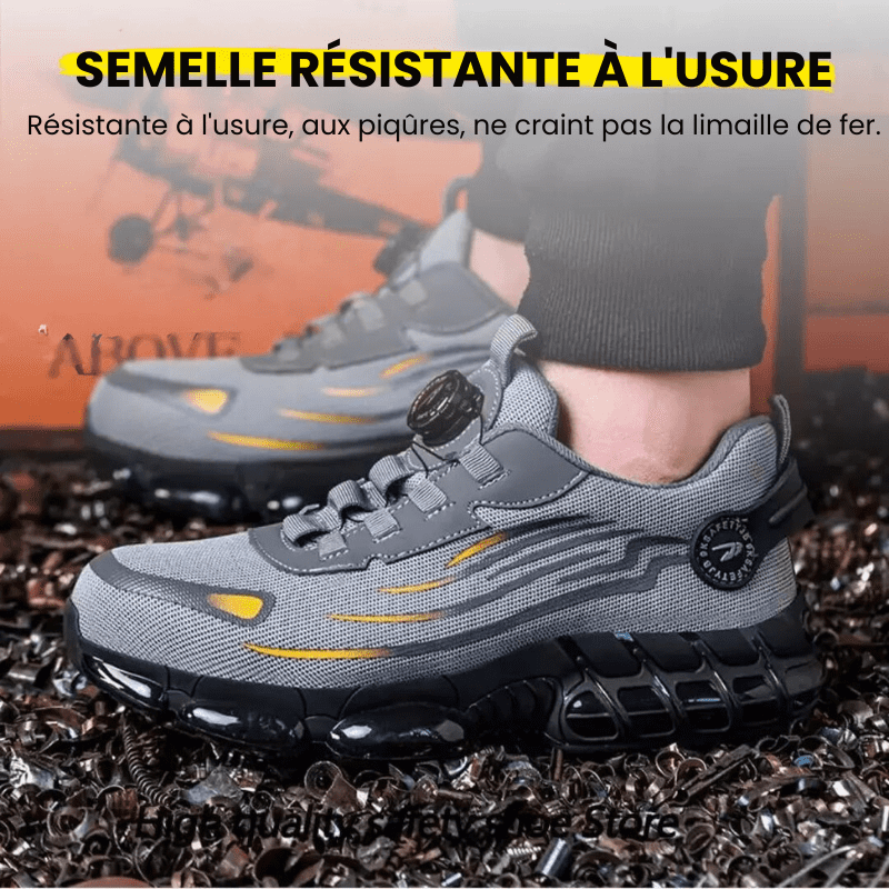 Graue Sicherheitsschuhe mit Stahlkappe, rutschfeste Sohle, robustes Design, Herren Sneaker.