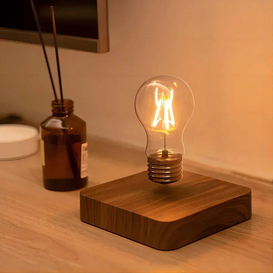 Magnetische Levitationslampe, schwebende Glühbirne, Holzsockel, LED, moderne Tischdekoration.