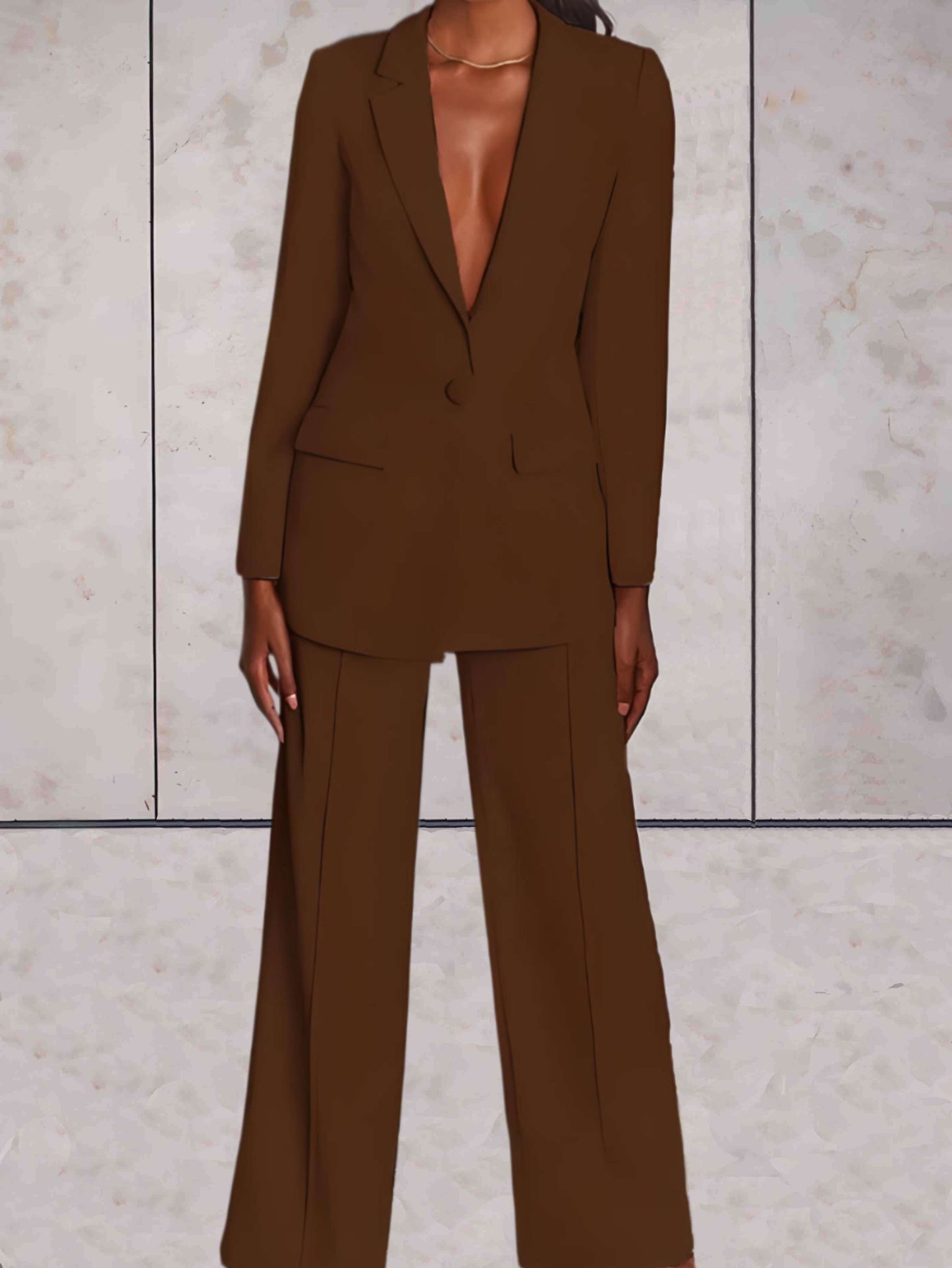 Damen Herbst-Zweiteiler mit Blazer & Weitbein-Hose – Emilia