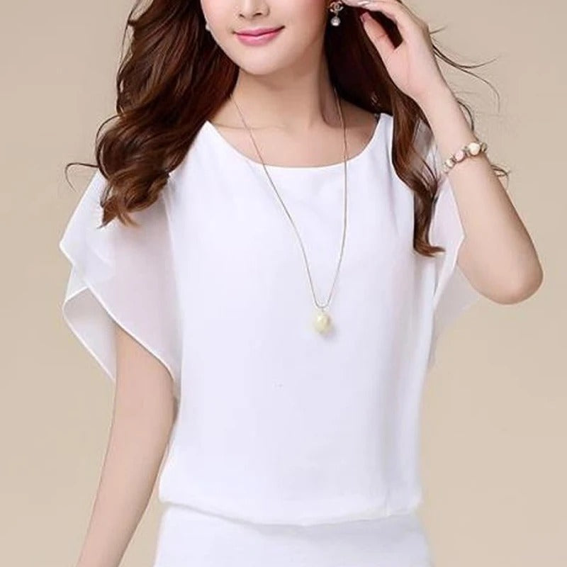 Damen Chiffon Bluse mit Rüschenärmeln – Ariana Herbstzauber