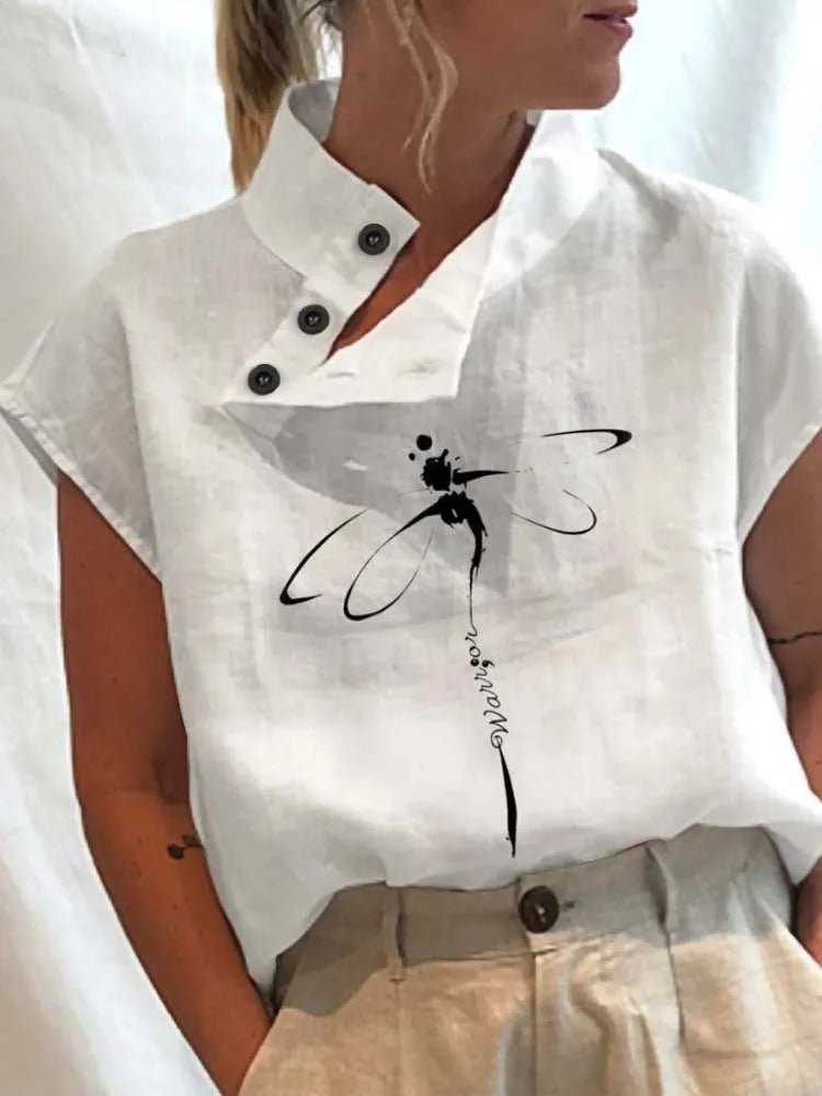 Kurzarm-Blusenshirt mit herbstlichem Print – Felicia