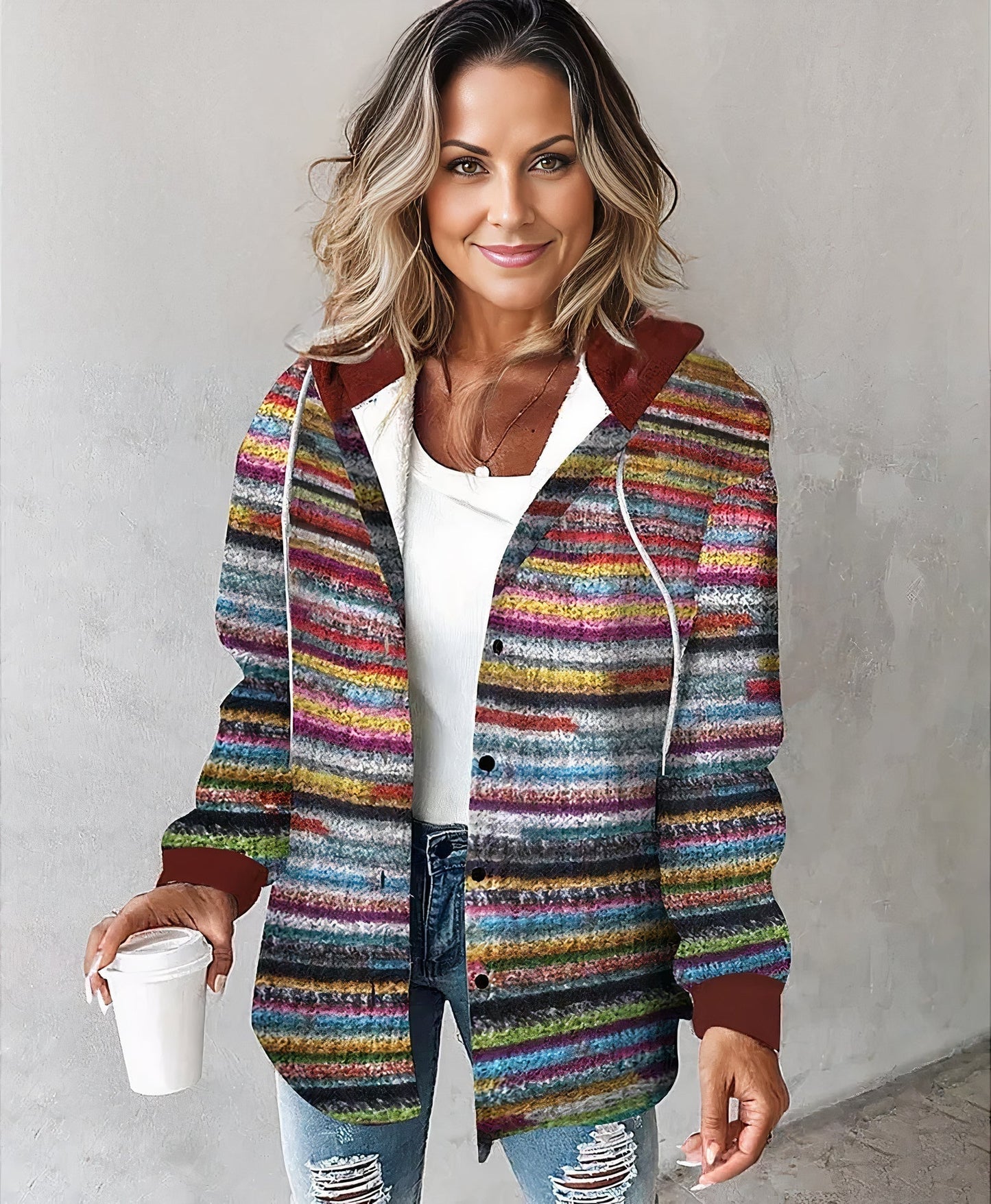 Warm gestrickte Damenjacke mit Kapuze – Noëlle