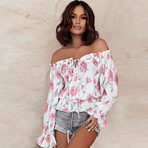 Geblümte Damen Chiffon-Bluse mit Rüschenärmeln – Herbstzauber Elvira