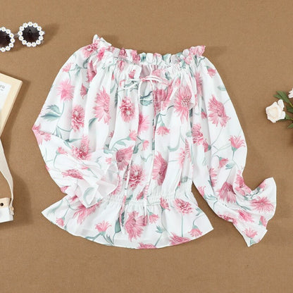 Geblümte Damen Chiffon-Bluse mit Rüschenärmeln – Herbstzauber Elvira