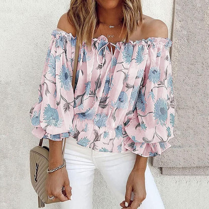 Geblümte Damen Chiffon-Bluse mit Rüschenärmeln – Herbstzauber Elvira