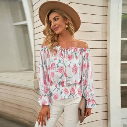Geblümte Damen Chiffon-Bluse mit Rüschenärmeln – Herbstzauber Elvira