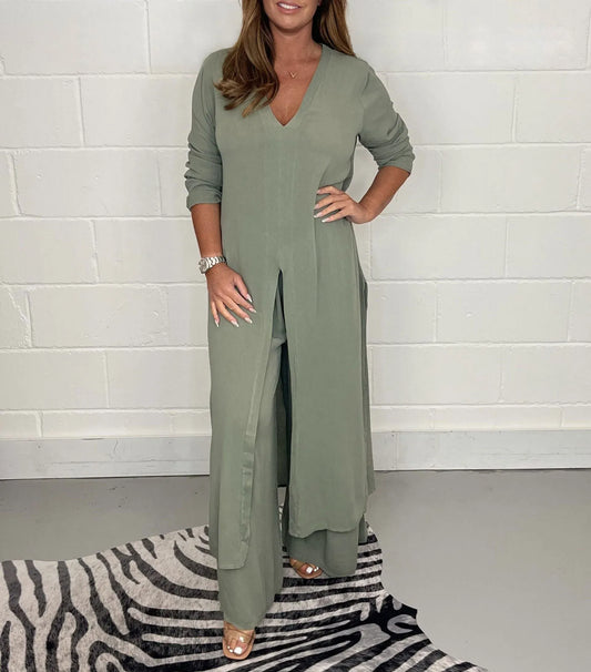 Zweiteiliges Damen Herbst-Set mit weiter Hose – Trendig & Luftig – Cosima