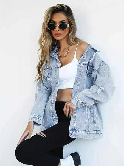 Wasserfeste & Gefütterte Oversized Damen Jeansjacke mit Kapuze – Herbstzauber Talia