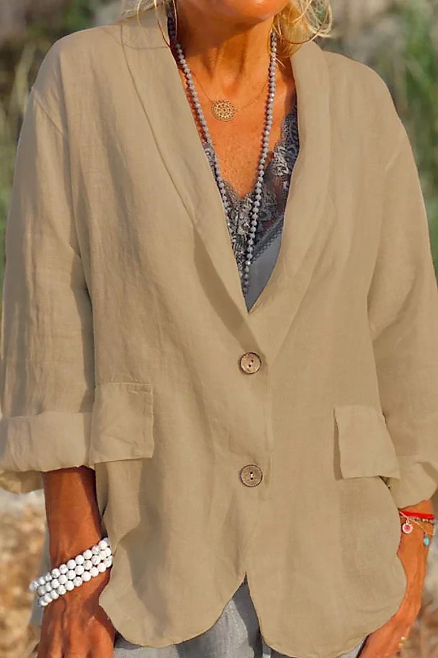 Herbstlicher Leinenblazer Damen mit Knöpfen – Clara