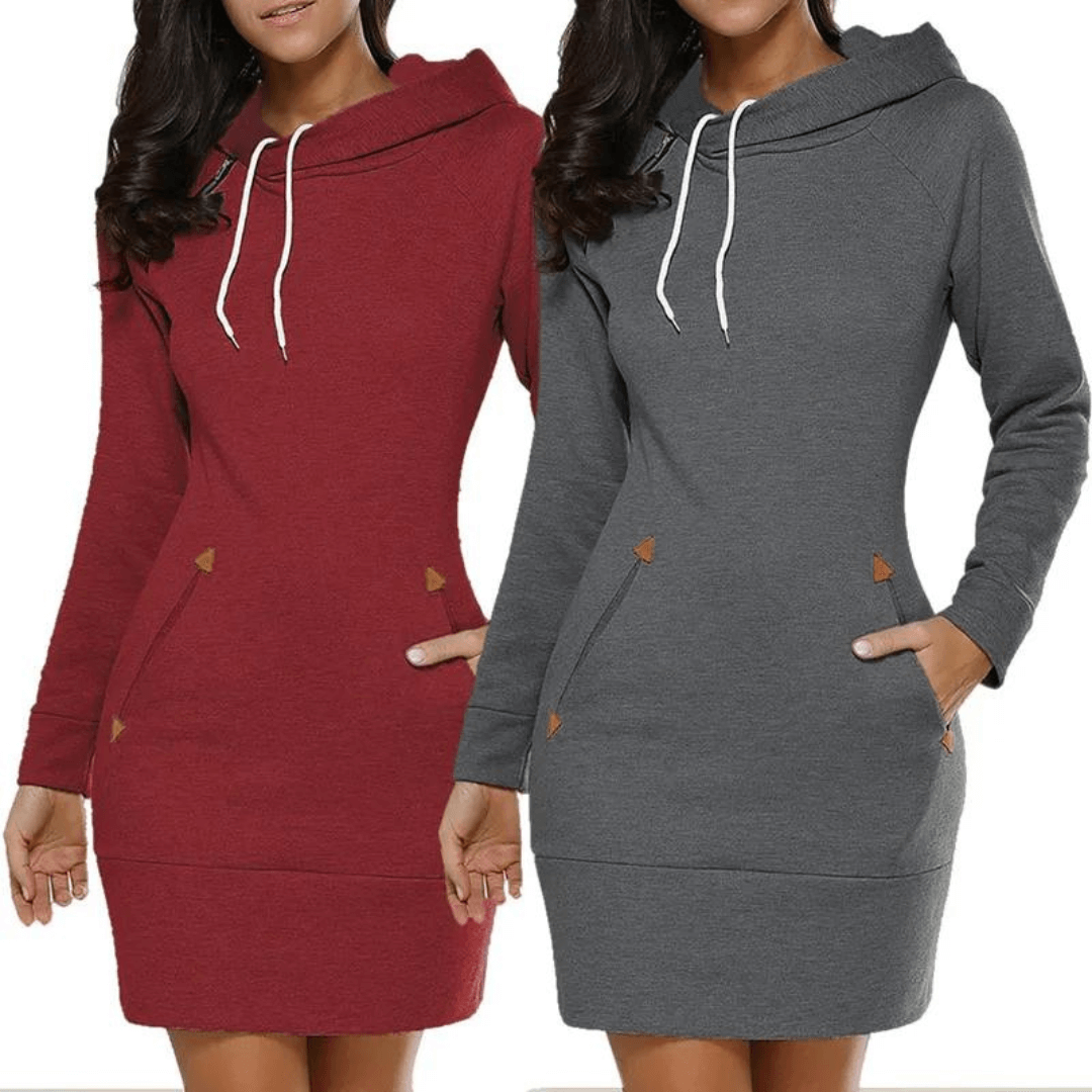 Herbstliches Kapuzen-Sweatkleid mit Taschen – Isabella