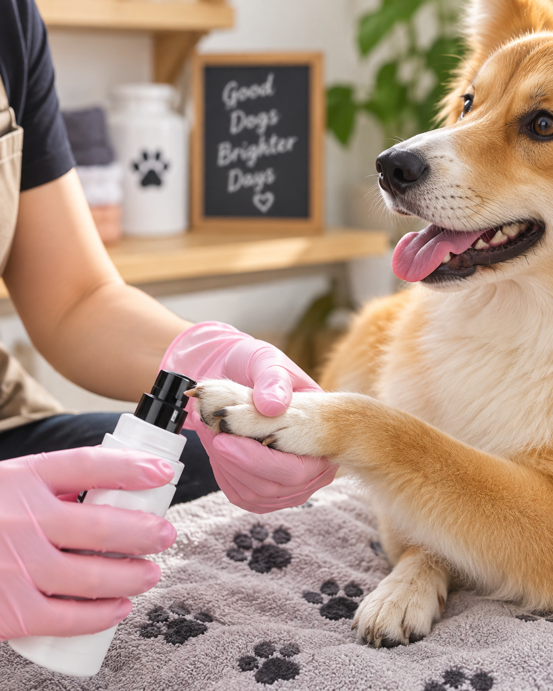 Person mit rosa Handschuhen hält die Pfote eines Corgi und setzt den Krallenschleifer an 8
