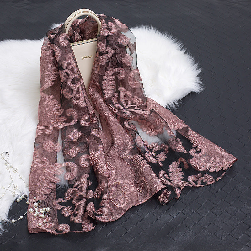Herbstlicher Damen Seidenschal mit Blumenmuster und Cut-out-Design – Fiora (1+1 GRATIS)