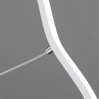 Moderne LED-Pendelleuchte, weiß, geschwungenes Design, energiesparend, Innenbeleuchtung.