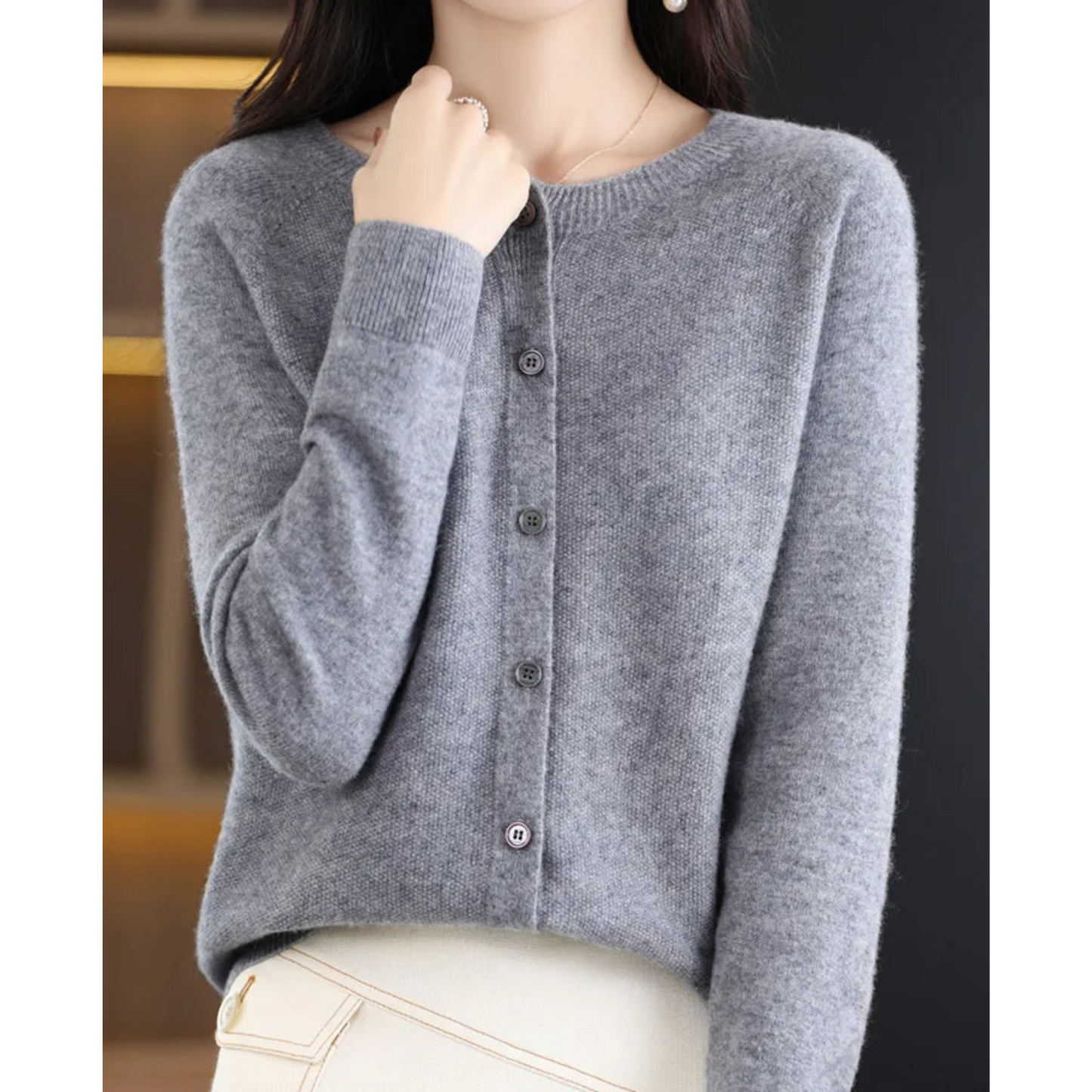 Damen Rundhals-Cardigan – Amalia Herbstzauber