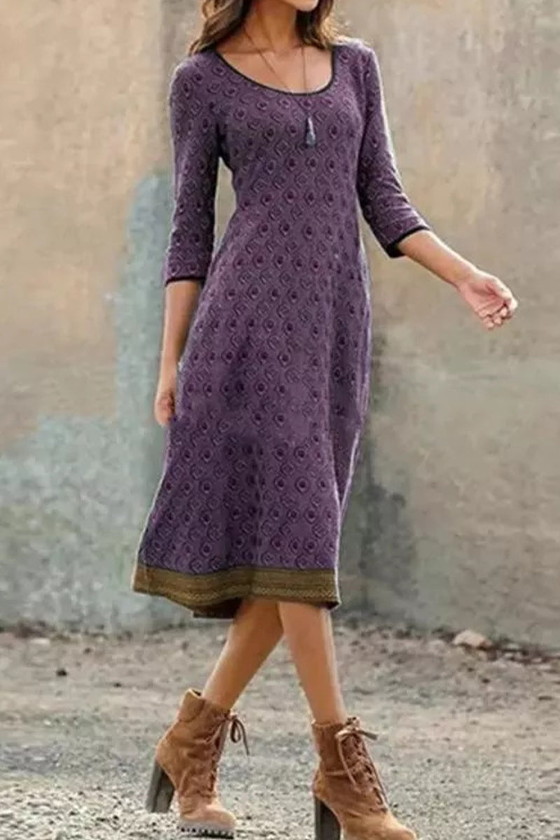 Herbstliches & Stilvolles Midi-Kleid mit Print und halbem Ärmel – Livia
