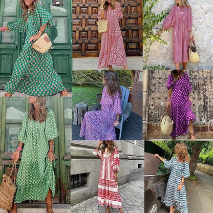 Herbstliches bedrucktes Maxikleid mit Taillenbund – Aurelia
