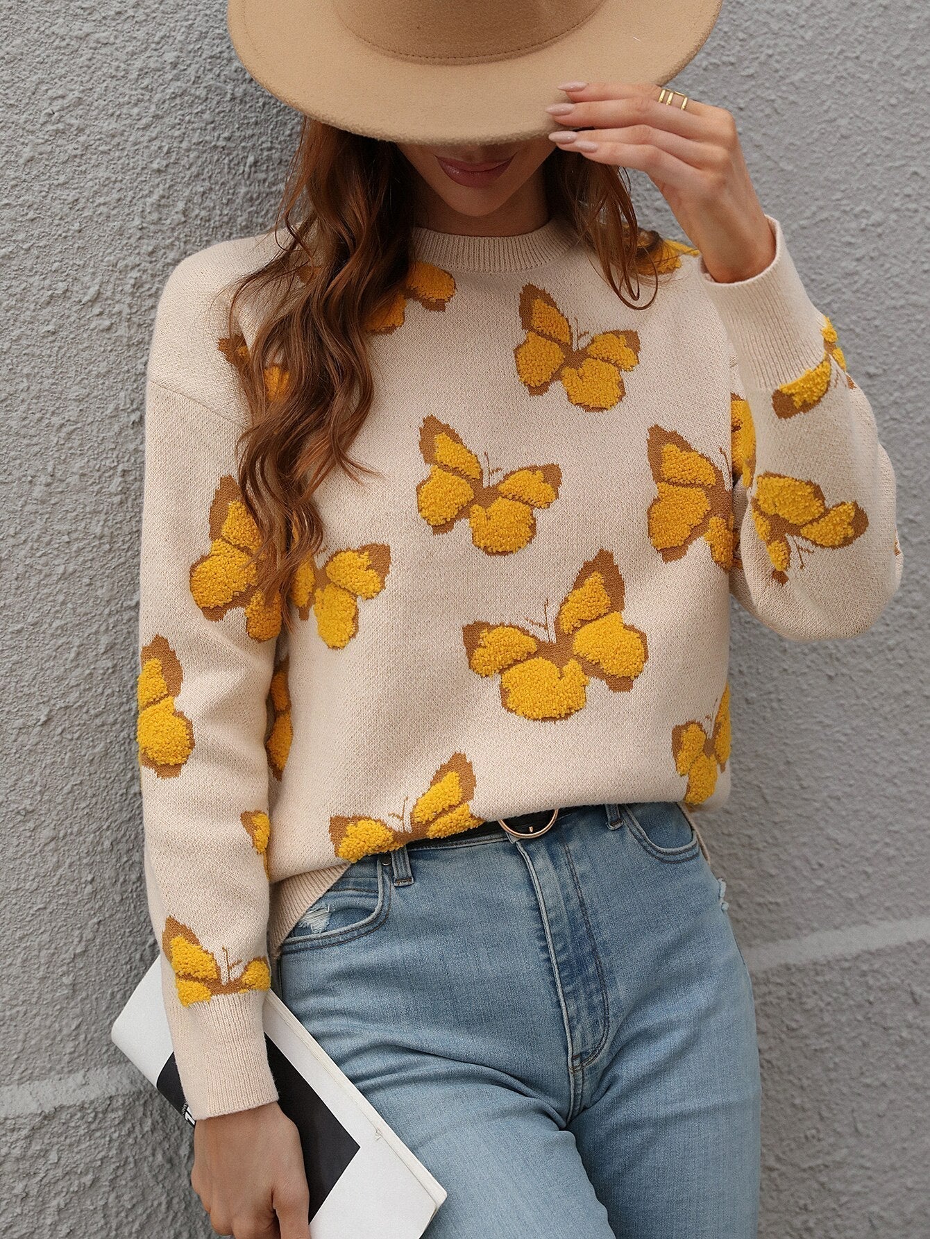 Damenpullover mit Schmetterlingsmuster – Liora