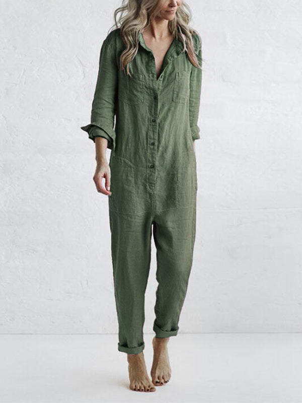 Herbstlicher Lässiger Jumpsuit – Liv | 100% Baumwolle, mit praktischen Taschen