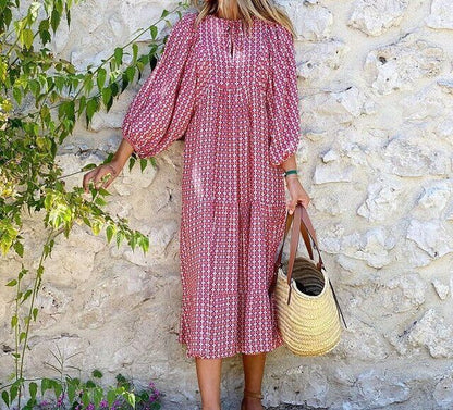 Herbstliches bedrucktes Maxikleid mit Taillenbund – Aurelia