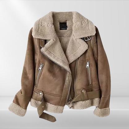 Damen Sherpa Bomberjacke aus Fleece mit Reißverschluss – Amira