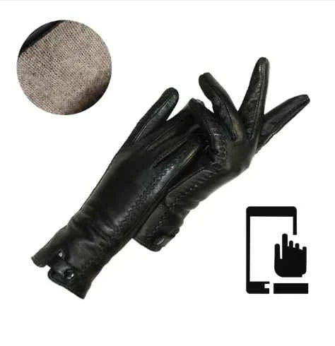 Schwarze Lederhandschuhe, Touchscreen-kompatibel, mit weichem Innenfutter, für Herren.