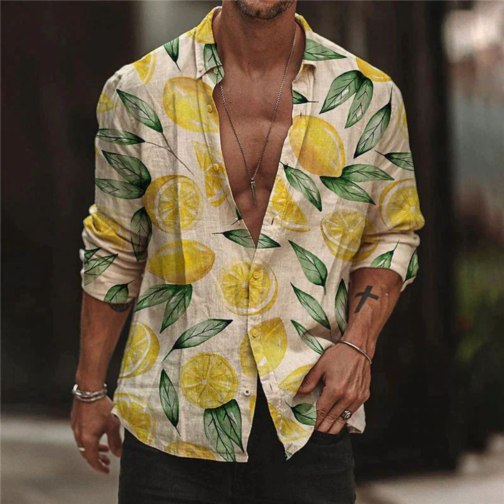 Sommerhemd mit Zitronenprint für Herren – Matteo