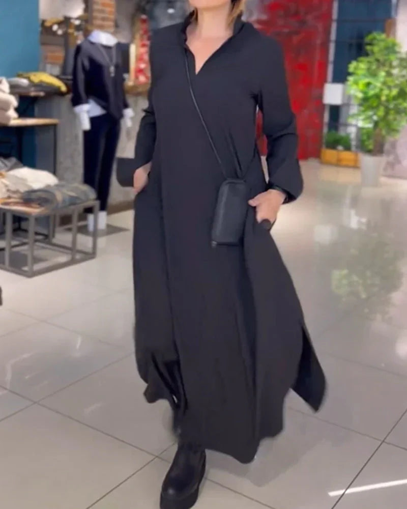Lange Loose Herbstkleid mit Seitenschlitz - Noémie